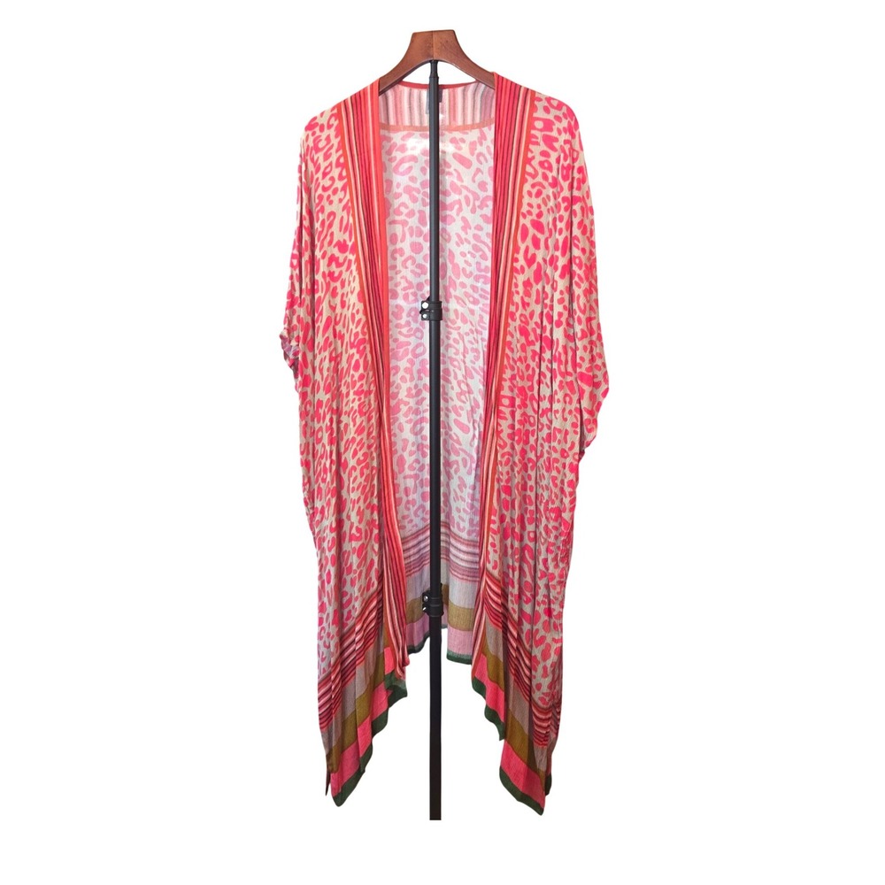 Bl^nk Blank London Kimono Womens 1 Size Pink Tan Leopard Print Open Front Duster